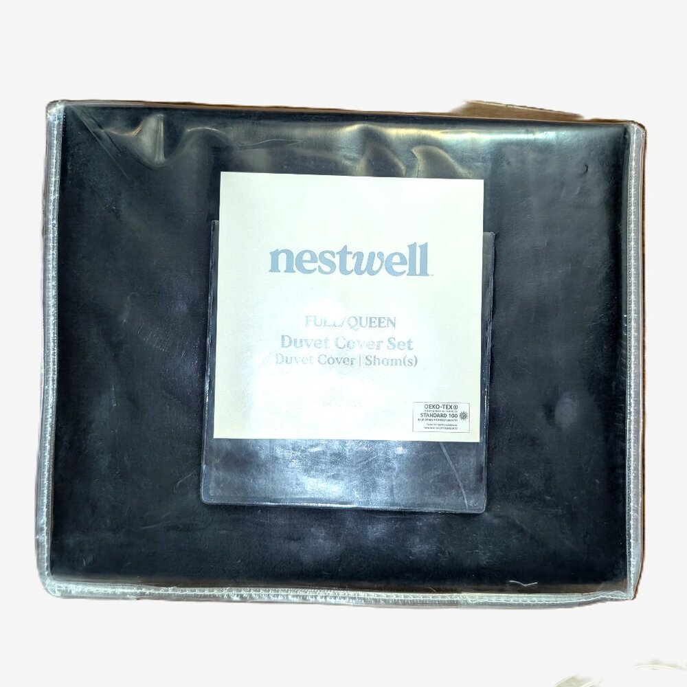 Dark Navy Blue Nestwell Cotton Sateen Duvet Cover Set - Queen - Picture 2 of 5